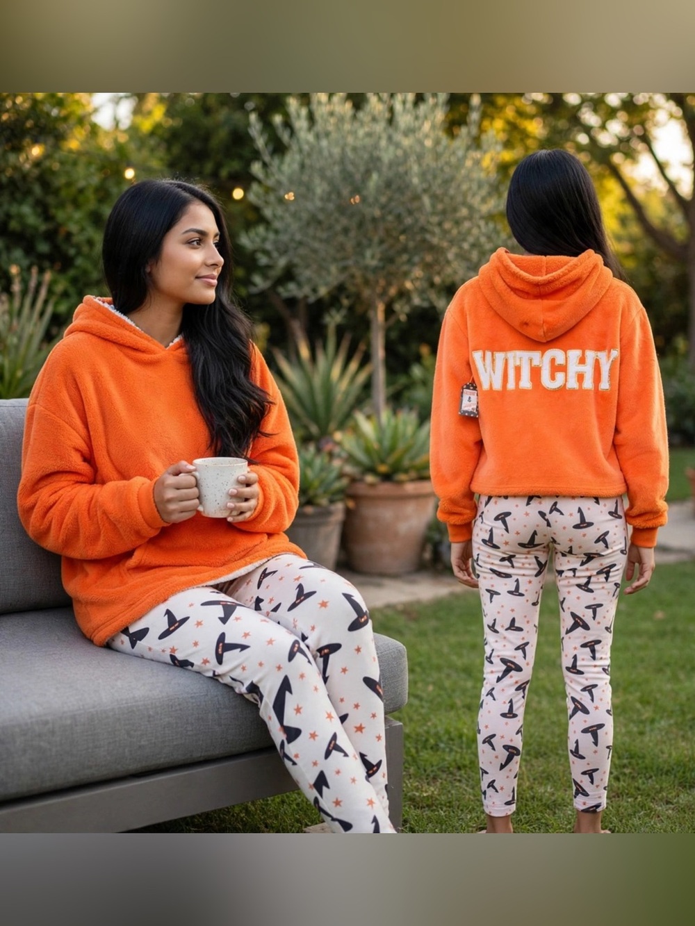 NWT Grumpy & Gorgeous Halloween Witchy Sequin Hoodie Leggings Set M